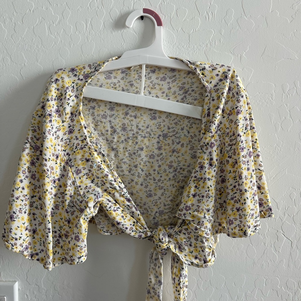 Floral Yellow Tie-Front Top & Skirt Set